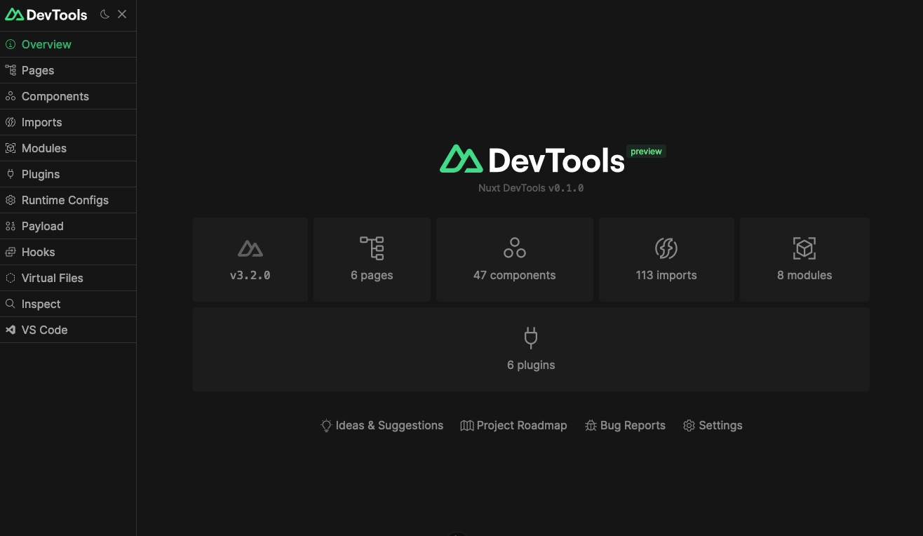 Nuxt devtools welcome screen