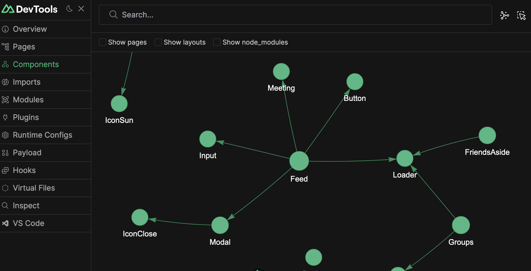 Nuxt devtools components graph screen